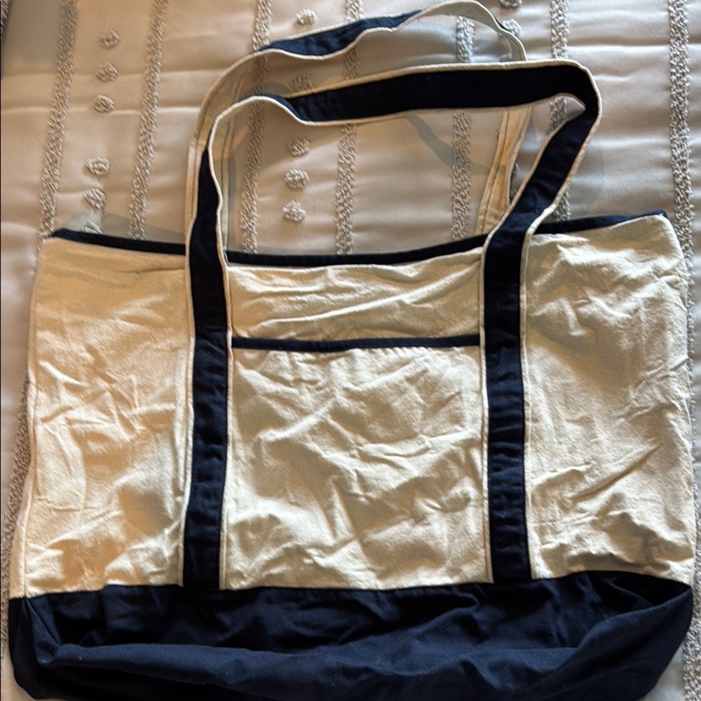 Navy and Cream Canvas Tote Boater Bag
